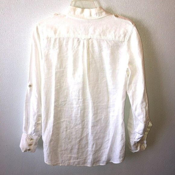 Soft Surroundings Small Linen Button Up Shirt Lagenlook Top Roll Tab Sleeves - Picture 7 of 10